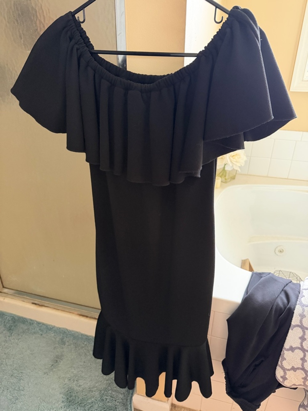 LuLaRoe Black Off-Shoulder Ruffle Midi Dress